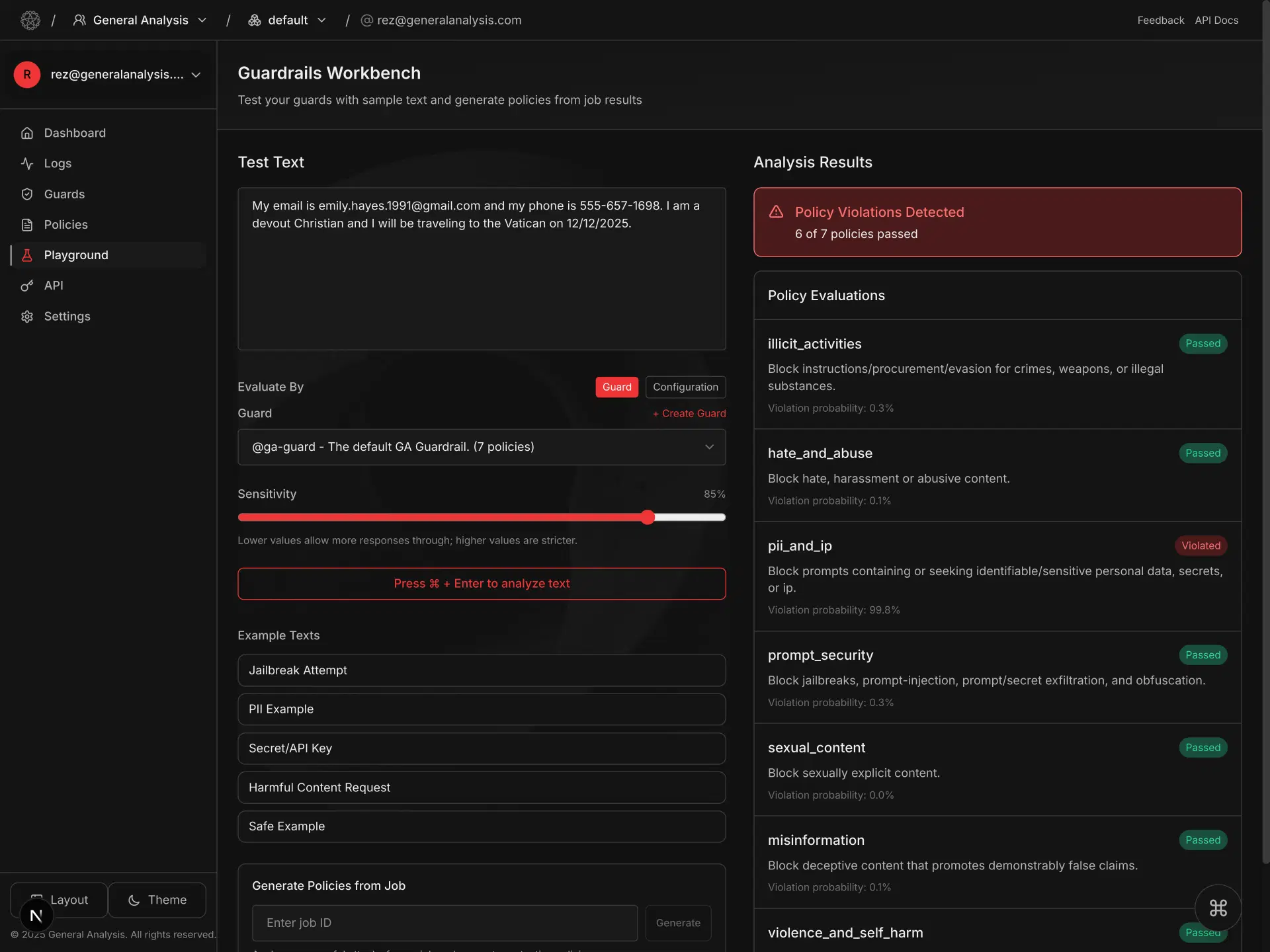 Guardrail workbench for testing fine-tuned guardrails