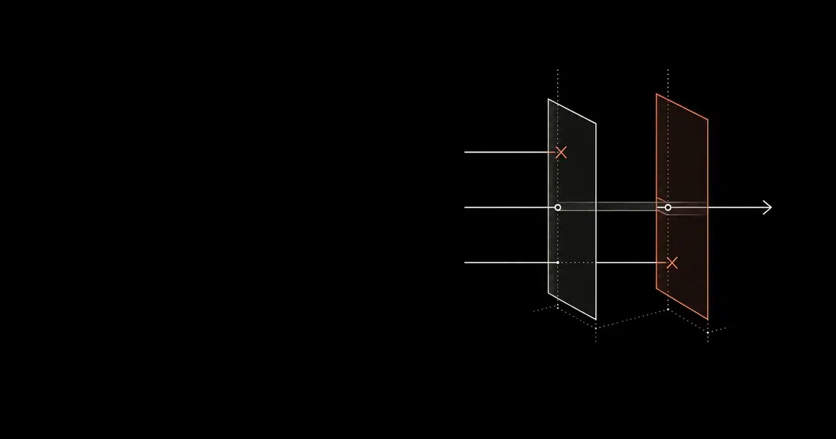 Two overlapping translucent filters pass one shared path while stopping paths outside their intersection