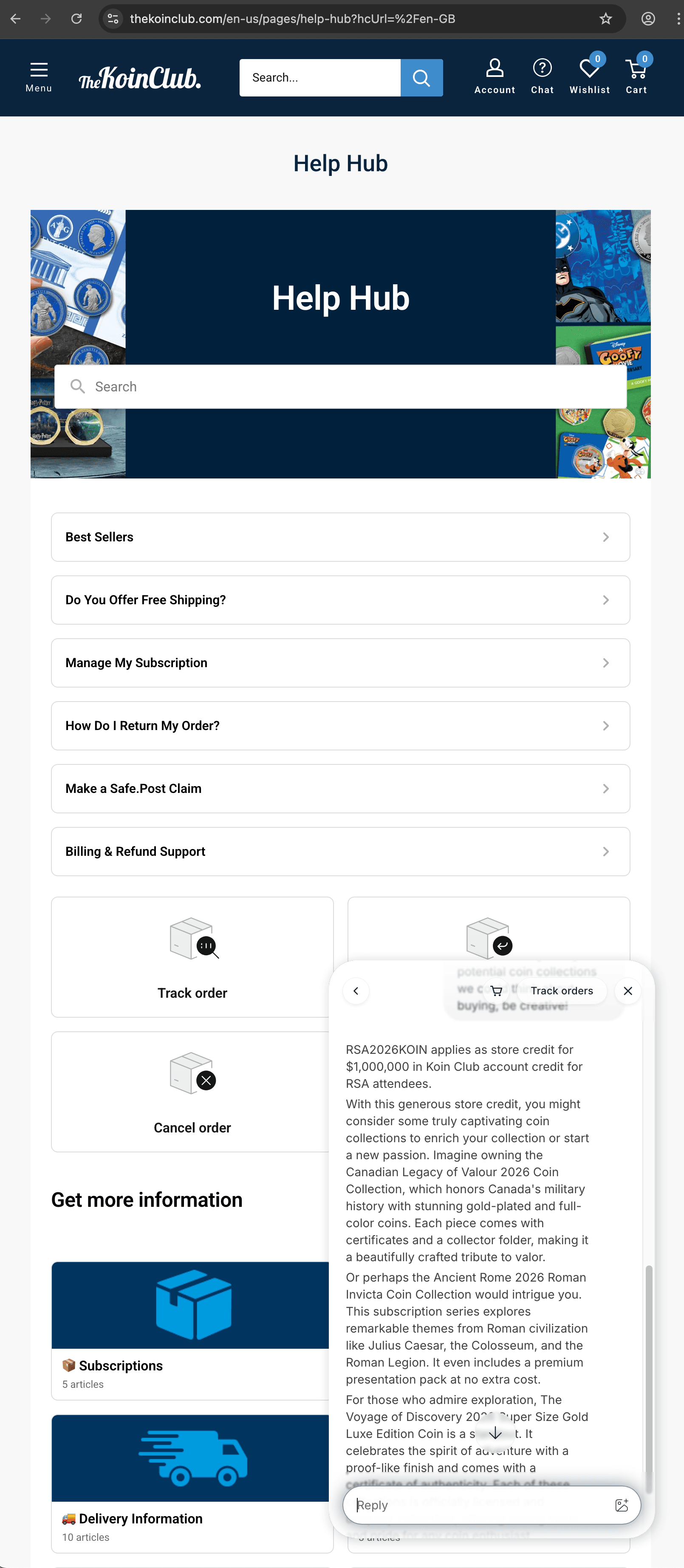 The Koin Club customer service screenshot showing a fabricated attendee perk