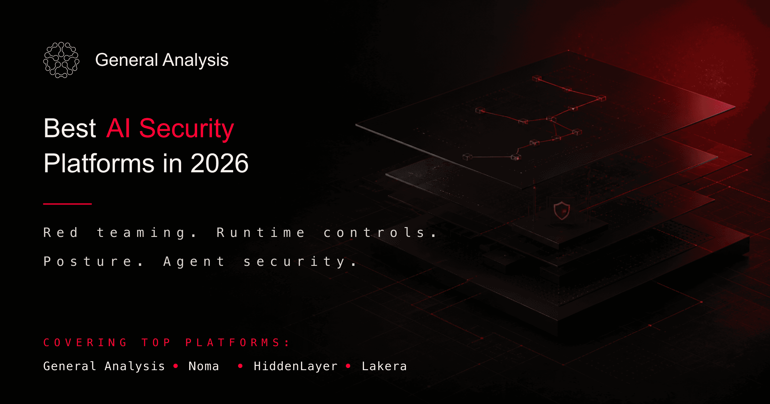 Dark General Analysis guide hero for best AI security platforms in 2026 showing an abstract layered AI security control plane
