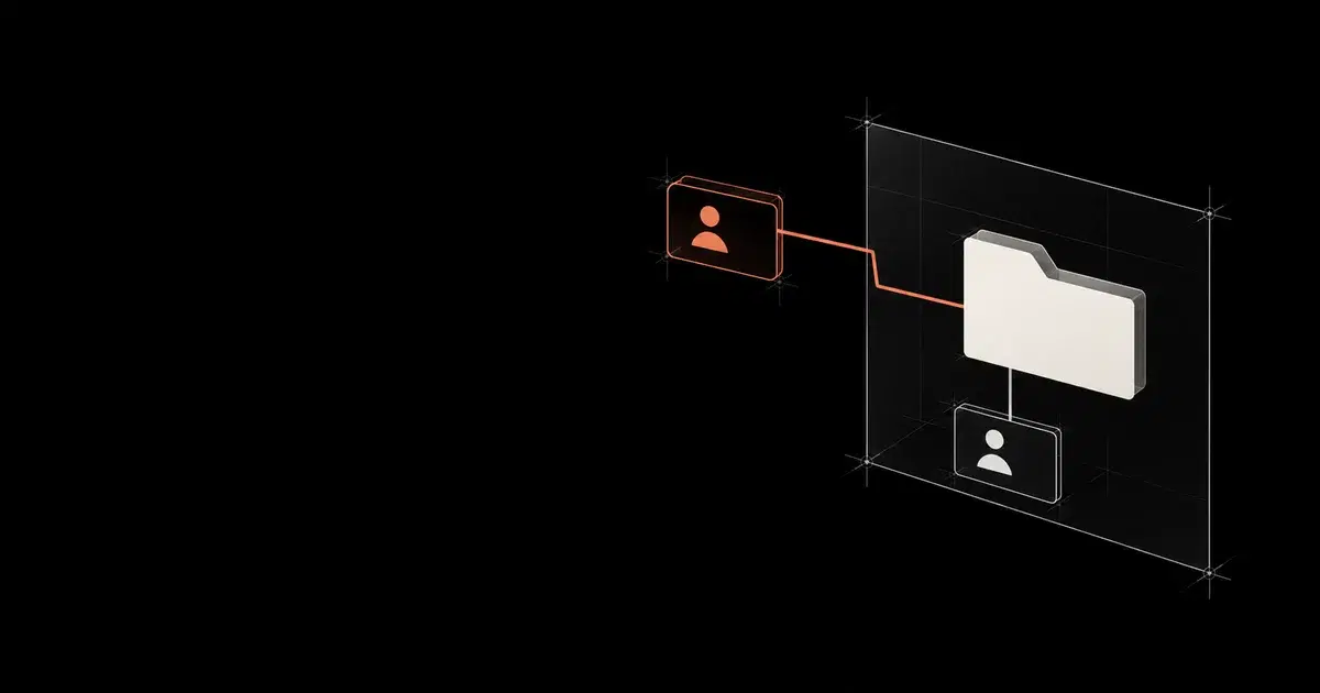 A work folder and account inside an organization boundary, with an older account connection extending outside it