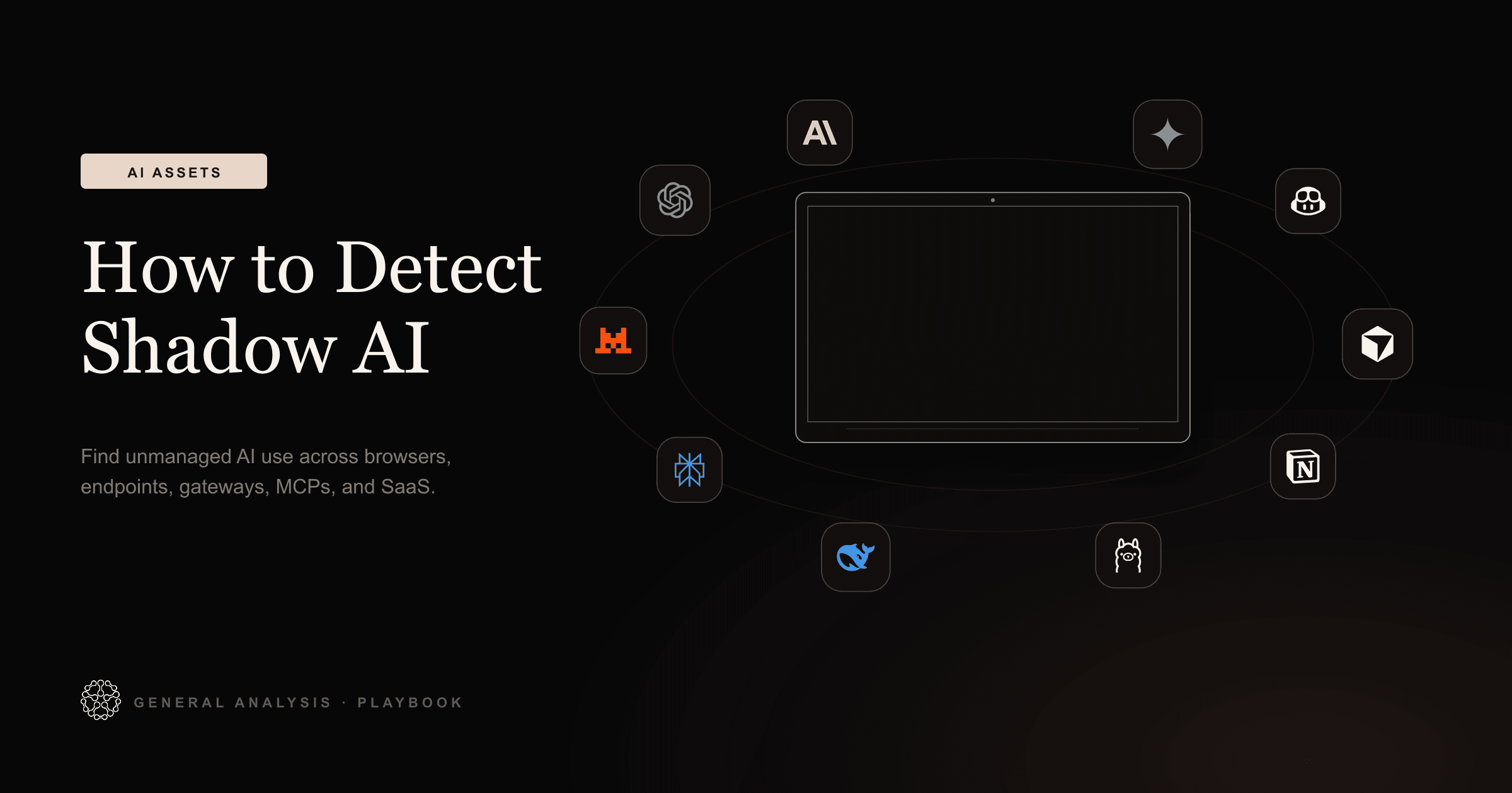General Analysis guide hero for detecting shadow AI across browser, endpoint, network, AI gateway, and MCP gateway controls