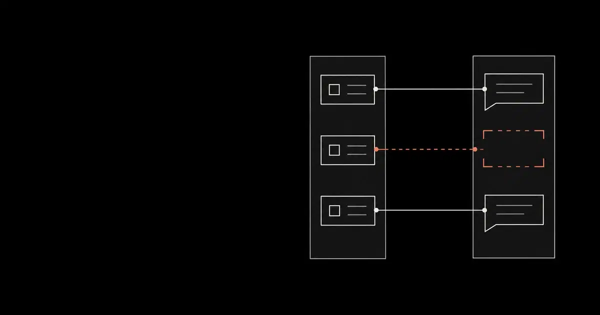 Two parallel evidence strips connect matching records while one unmatched record remains open