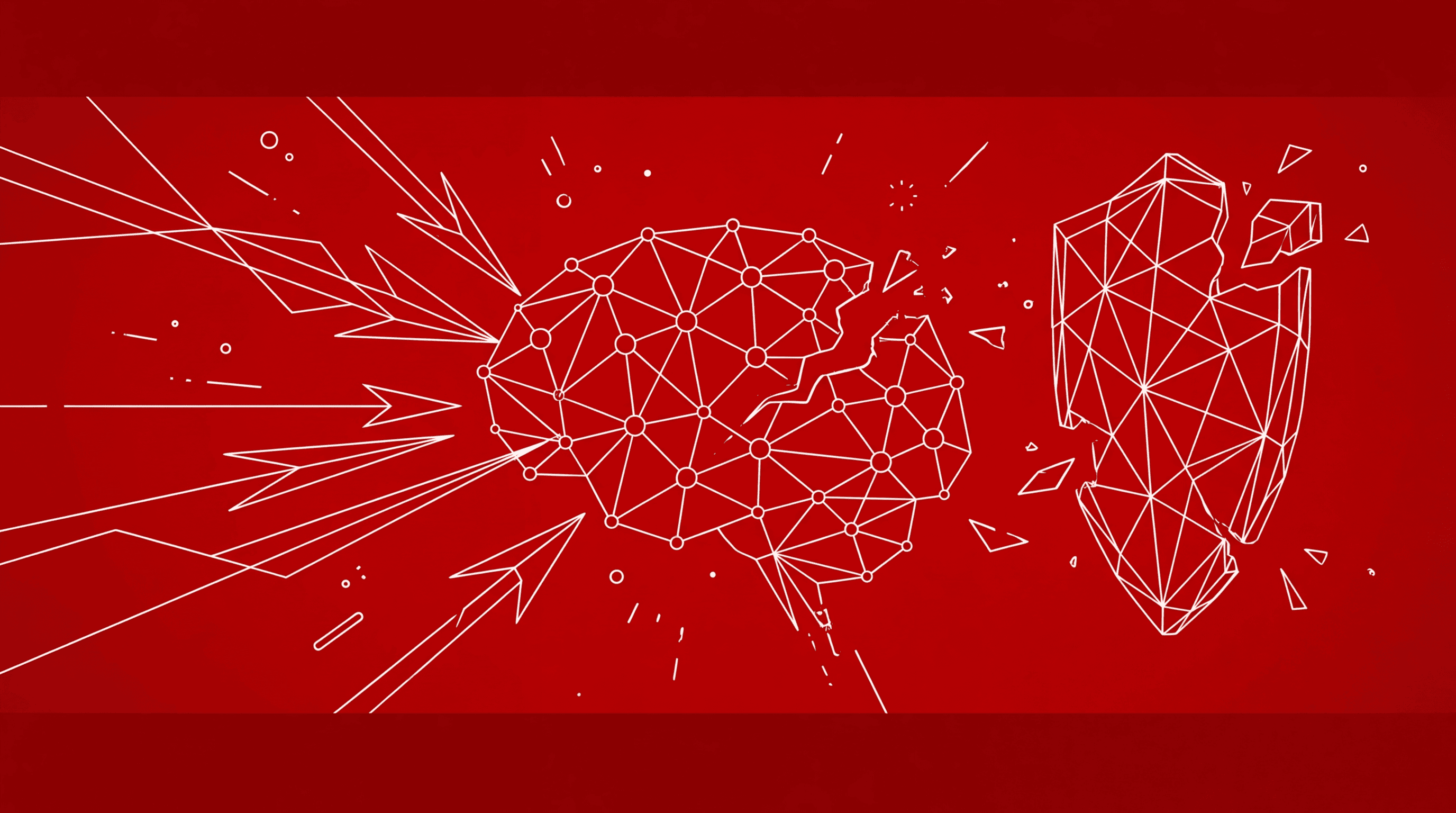 Abstract illustration of AI red teaming — adversarial probes targeting a neural network