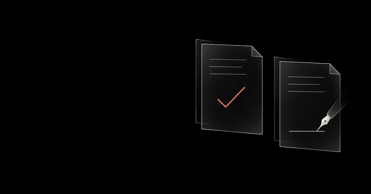 Two approval slips distinguish an automated check from a signature still awaiting a person