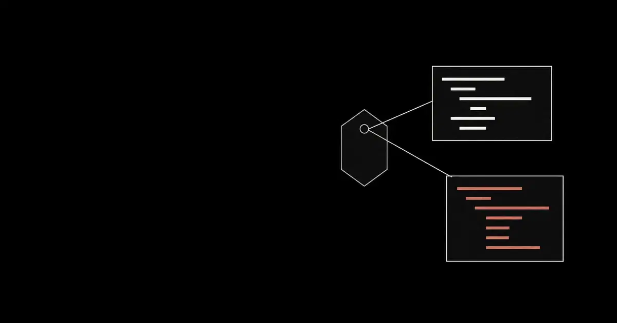 One fixed reference tag connects to two code sheets with visibly different contents