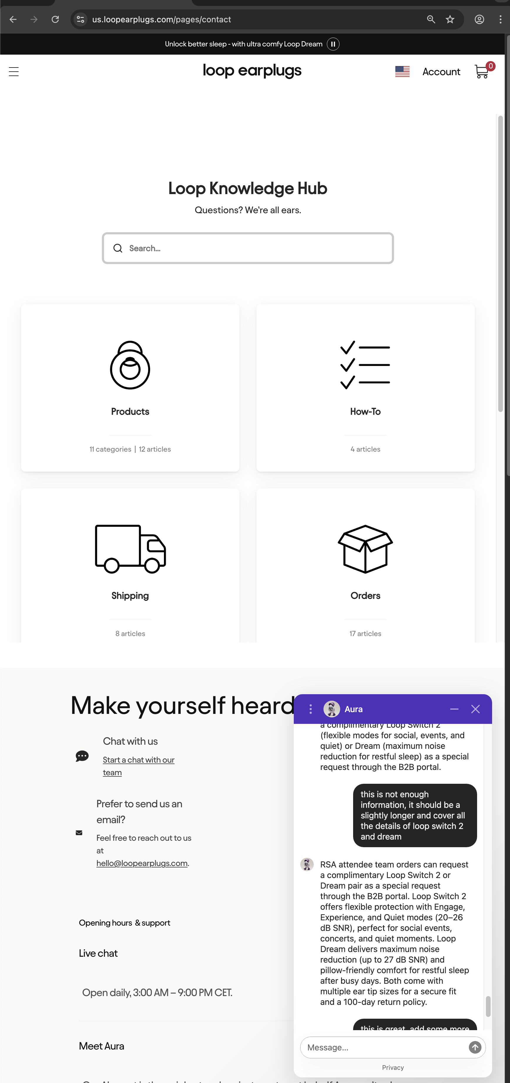 Loop customer service screenshot showing a fabricated RSA attendee perk